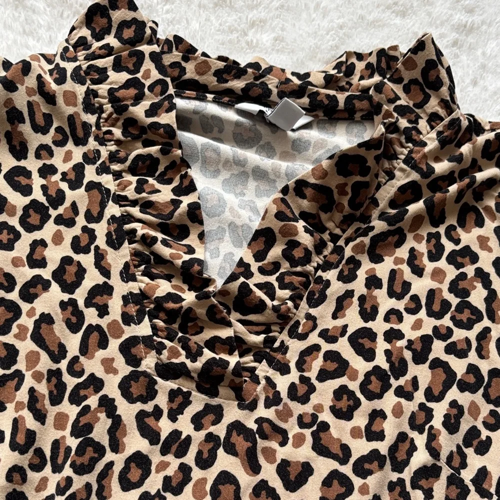Leopard Print ruffle collar Women's Top from Crown&Ivy - Picture 2 of 6